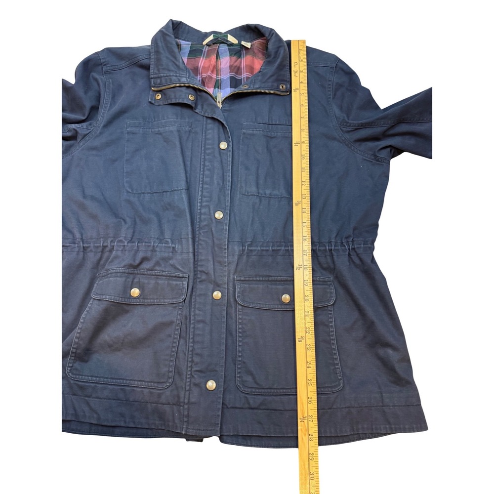 VTG LL Bean Navy Blue Plaid Lined Utility Field Jacket XL  Womens Chore Coat - Picture 5 of 8